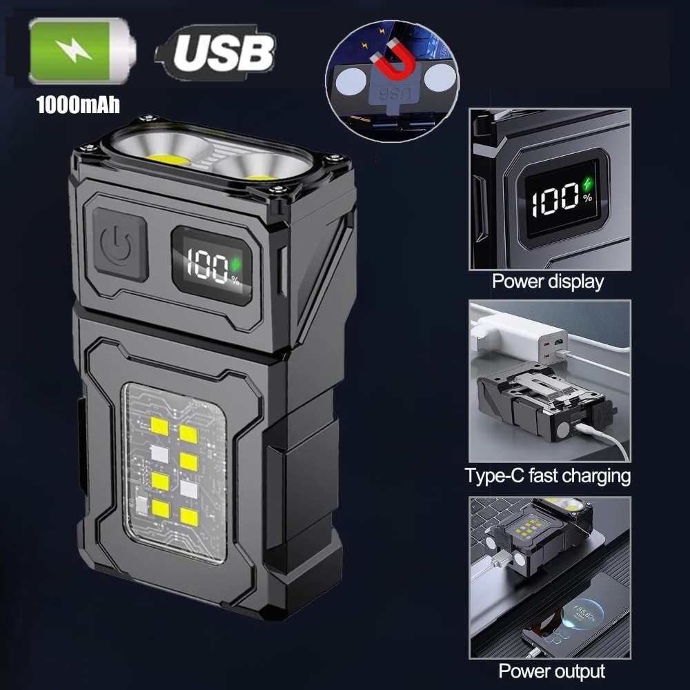 Keychain Flashlight - 180 ° Obrotowa latarka LED, ładowana